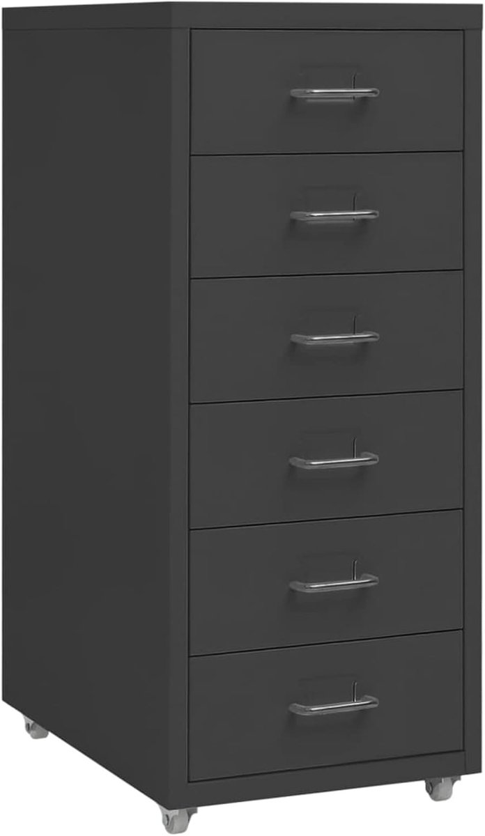 Dossierkast met 6 laden, kantoorkast, wielen, rolcontainer, ladekast, metalen kast voor kantoor, woonkamer en werkkamer, antraciet, 28 x 41 x 69 cm, metaal