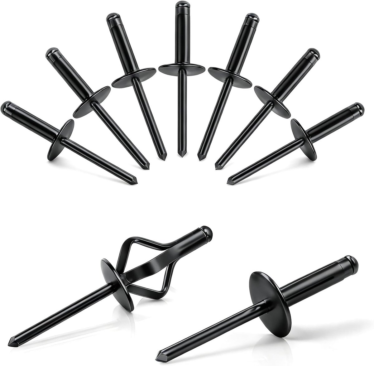 70 stuks blindklinknagels met grote flens 4,8 x 21 mm aluminium popklinknagels Tri-Fold Exploding spreidklinknagels zwarte klinknagels voor industrie, bouw, metaal, auto's, meubels, schepen en