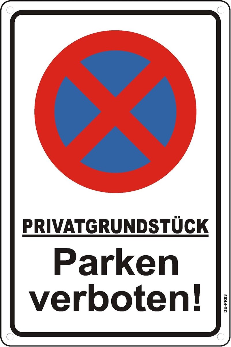 Privé-perceel Parken Verboden Reflecterend aluminium - 30x20cm schild privéterrein aluminium - Parkeren verboden schild metaal - schild parkeren verboden privéparkeerplaats aluminium