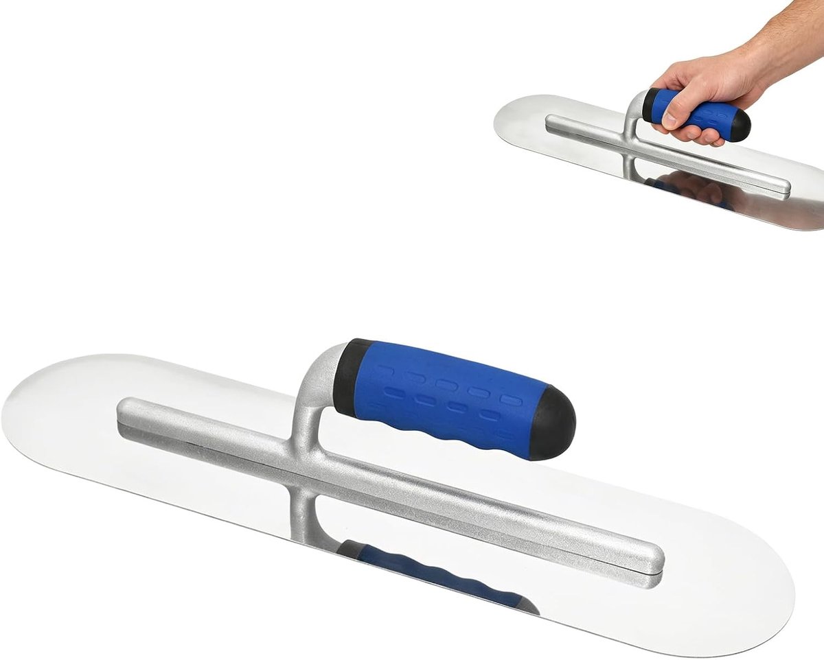 Staal gladmakende troffel: 400 × 110 mm dubbele ronde kop halfronde spatel, roestvrije plamuurtroffel met ergonomische zachte handgreep, professionele gladschijf voor bouw- en wandbewerking