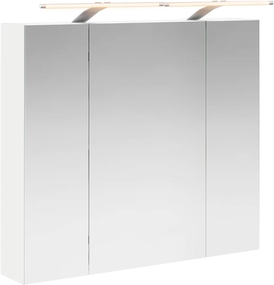 Badkamerspiegelkast wit 80 x 14,5 x 70 cm houtmateriaal, spiegelkast badkamer wandspiegelkast voor familiebadkamer kleedkamer 889111