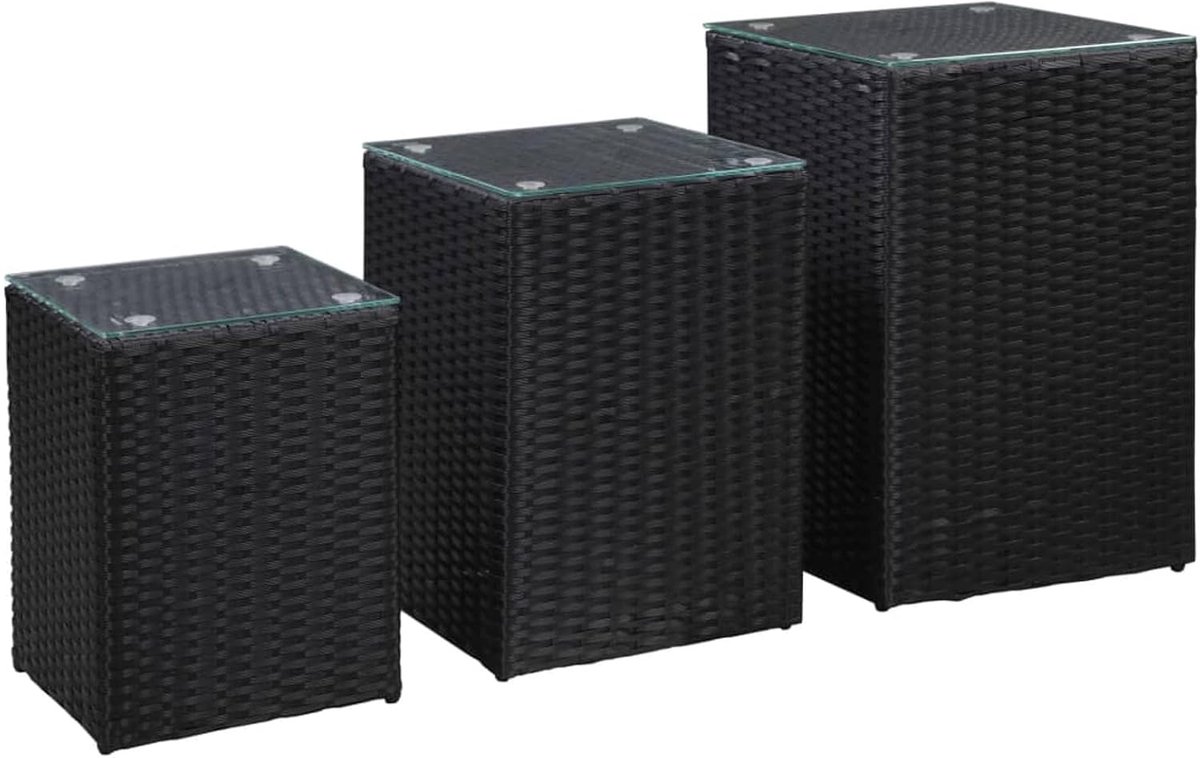 Nesting Salontafels 3 Stks Bijzettafel Eindtafel Nesting Tafel Set voor Woonkamer Kantoor Zwart Poly Rotan