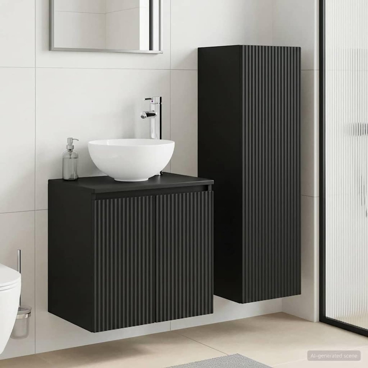 Badkamermeubelset 2 stuks zwart 33x34,5x100 cm met wandkast