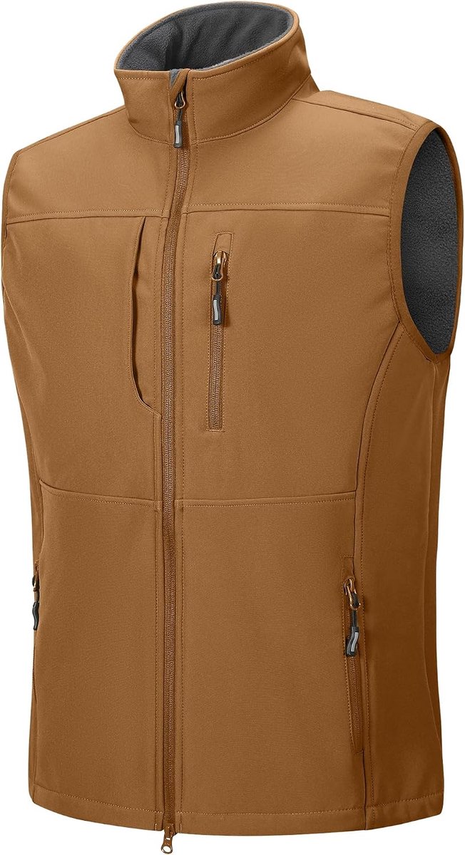Ventures Softshellvest voor heren, waterdicht, winddicht, mouwloos, sportief, meerdere zakken, body, warm, golf softshellvest voor mannen, bruin, S