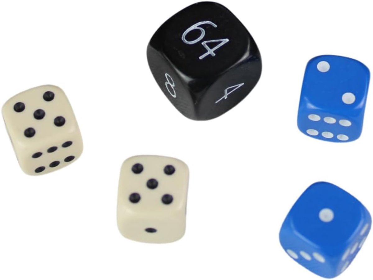 Backgammon dobbelstenen set - zwarte dubbele kubus - crème & blauwe dobbelstenen
