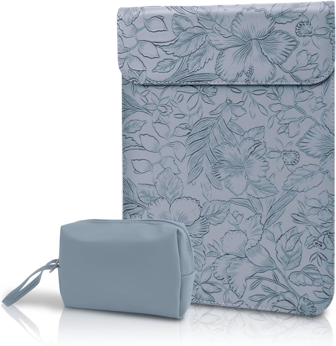 15-16 inch laptoptas, hoes, bloemenreliëf, lederen laptop sleeve case met tas voor MacBook Air 15", MacBook Pro 15"/16", Surface Acer Asus Dell Lenovo HP Huawei MateBook - blauw