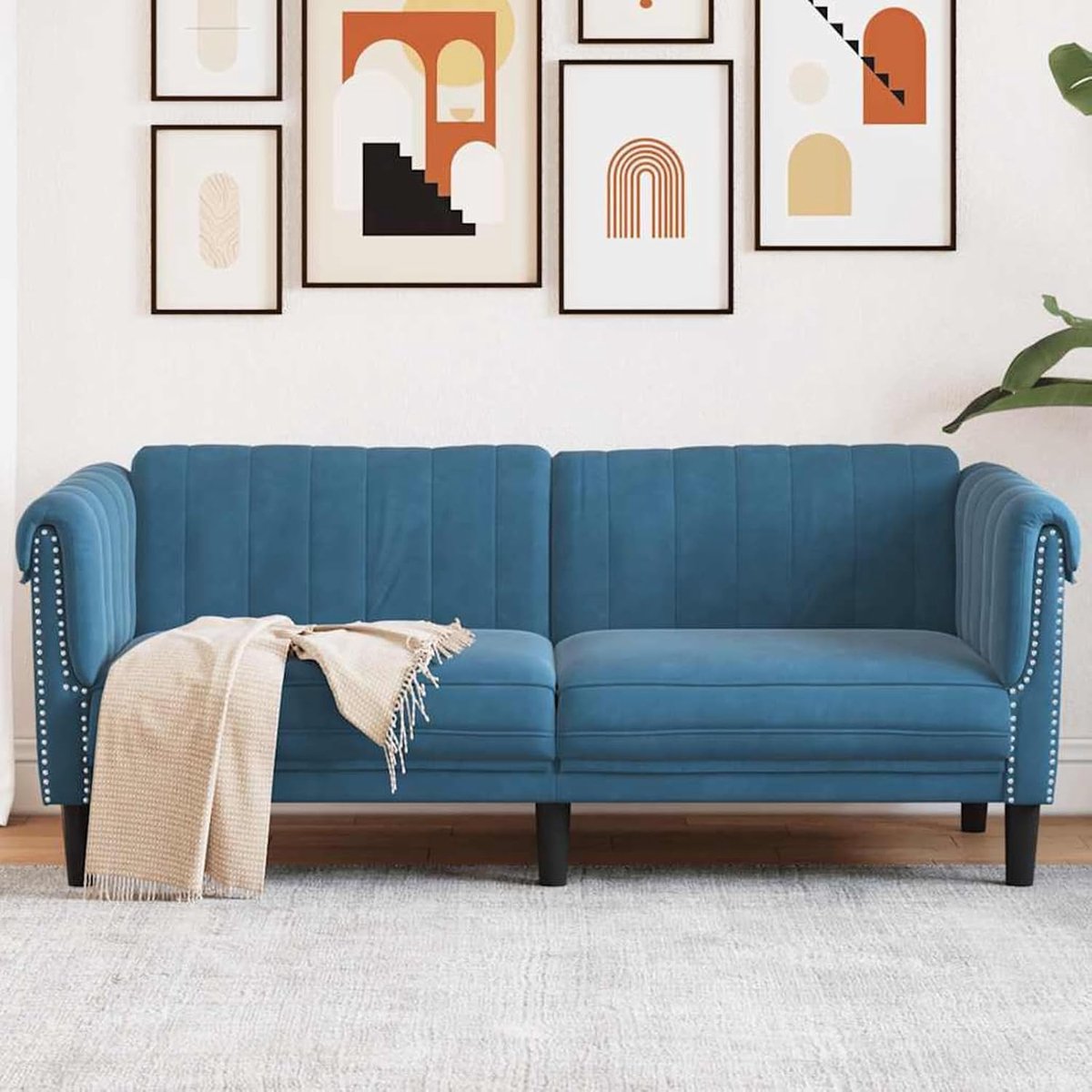 Sofa 2-zits blauw fluweel, gestoffeerde bank zitgroepen bank voor woonkamer appartement kantoor logeerkamer 372583