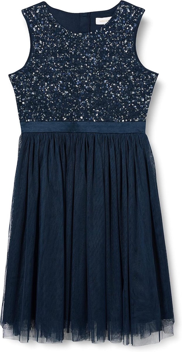 Deluxe Midi-jurk voor meisjes, pailletten, feestjurk, tutu, bruidsmeisjes, bruiloft, met ceintuur, marineblauw, 11-12 jaar