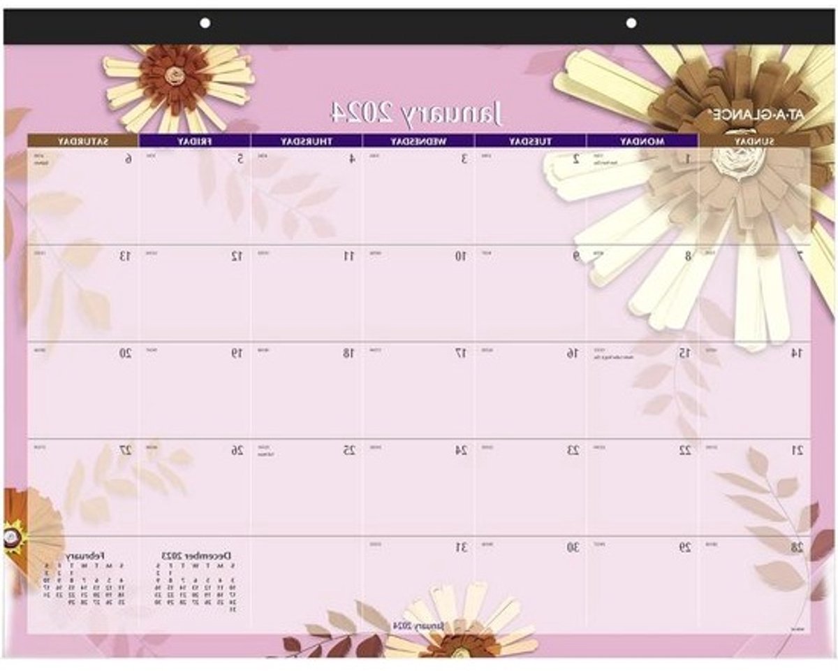 Maandelijkse Bureaukalender - Bureauonderlegger Kalender - Planning Werk - Ongeregelde Dagelijkse Blokken - 55 x 43 cm - Papier Bloemen