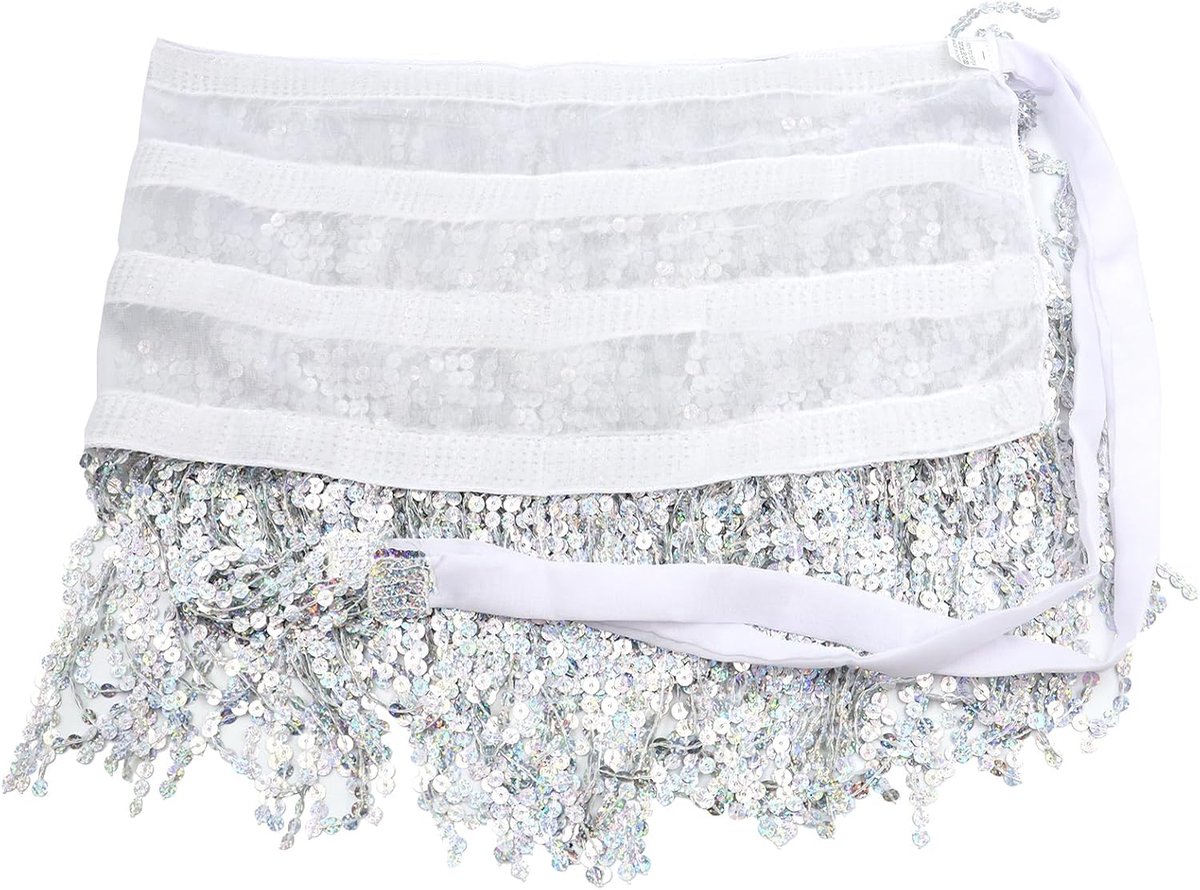 1 stuks pailletten kwastrok buikdans glitterrok pailletten kwastrok carnavalsrok Latijnse dans glitterrok voor dans galafeest festivaloptreden (zilver)