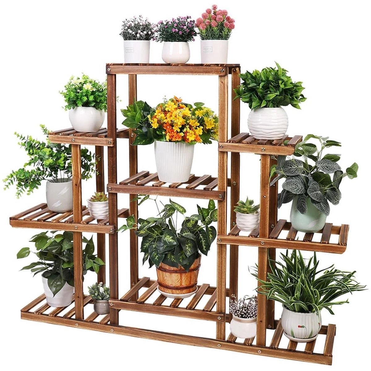 Klarven® Plantenrek - Bamboe Plantenrek - Plantenrek Binnen - Platenrek - Plantenrekken Binnen - Plantenrekken - Plantenrek Hoek - 9 Niveaus Trapsgewijze Plantenstandaard
