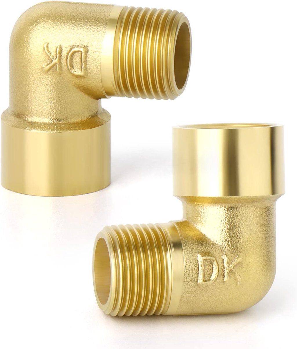 Dailygoods- Elleboogpijpconnector 90 Graden - Messing Vrouwelijk/Mannelijk - 1/4" BSP - 2 Stuks - Hoogwaardige Kwaliteit - Professionele Service - Bui