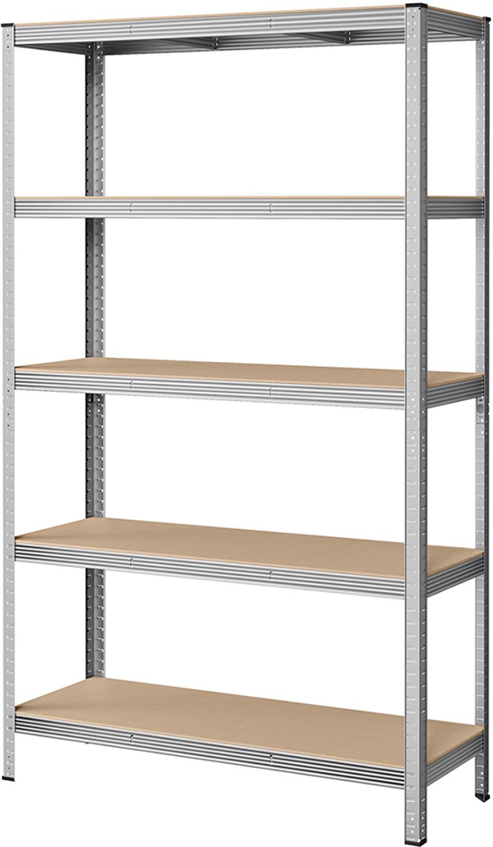 Opbergrek 60 x 120 x 200 cm, 5-Lagen Rek Metalen Frame, Zwaar Opbergrek Met 5 Verstelbare Planken, Tot 175 kg Per Plank, Totale Draagkracht 875 kg, Gereedschapsloze Montage, Zilver, Voor Garage, Kelder En Keuken