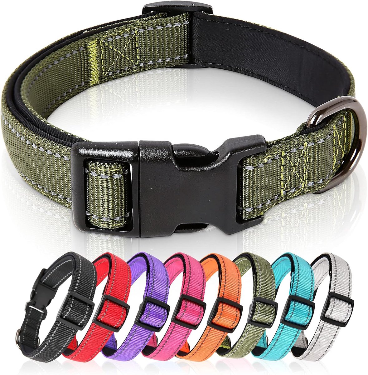 Dailygoods- Hondenhalsband Reflecterend - Gevoerd - Ademend - Zacht Neopreen - Verstelbaar voor Kleine/Middelgrote/Grote Honden - Groen - Hondentuig