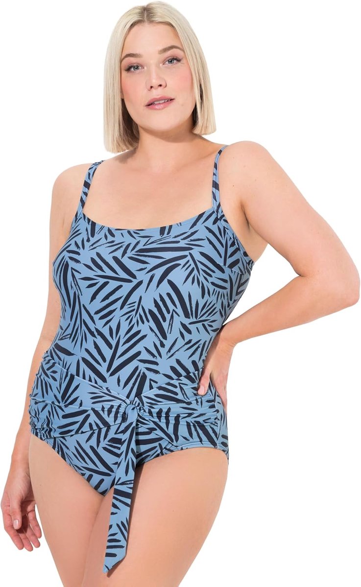 Popken Dames grote maten grote maten plus size badpak, Lisa, simple safari, jeansblauw, 44