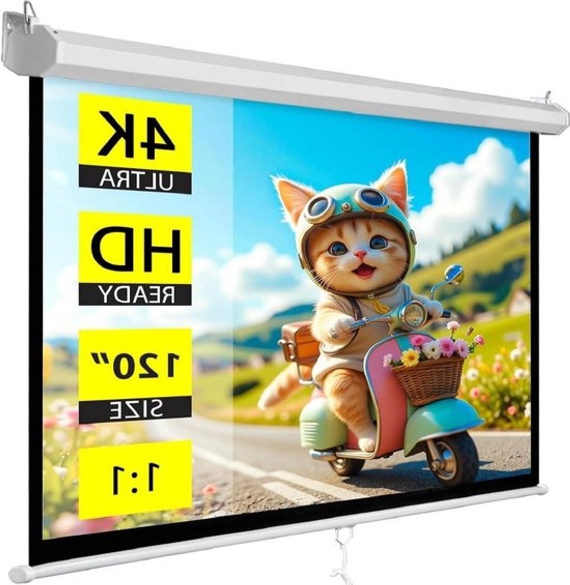 Projectiescherm Handmatig - Beamer Scherm - Thuisbioscoop Creëren - Kreukvrij Beeld - 120 inch - Wit