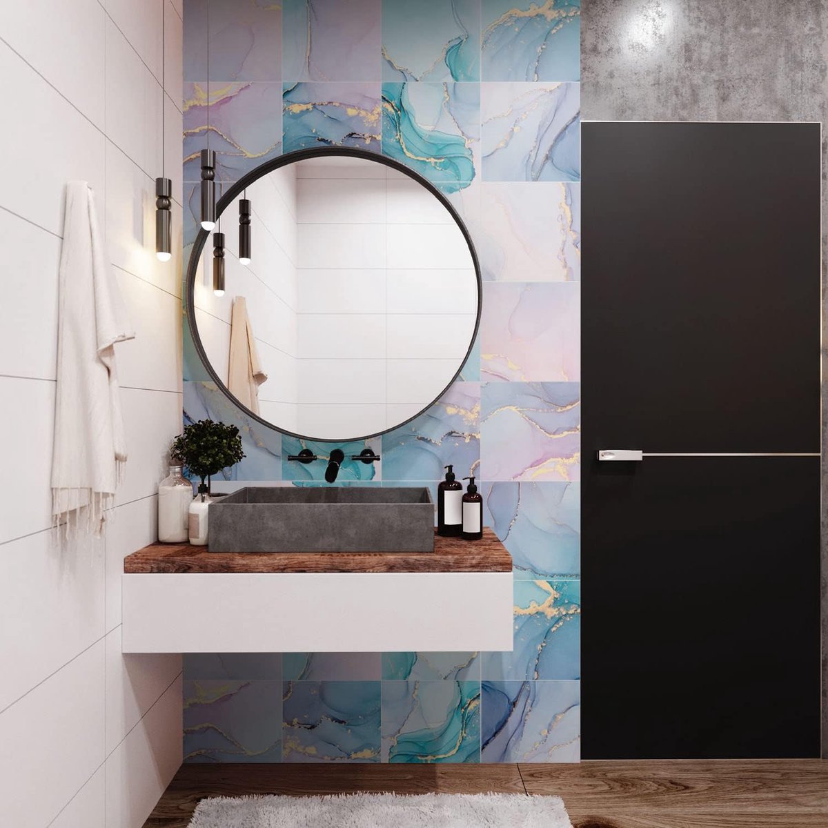 Dailygoods- Vloersticker 20cm x 20cm - Antislip Sticker - Zelfklevende PVC Sticker - Geschikt voor Keuken/Badkamer - Milieuvriendelijk - Marmorering E
