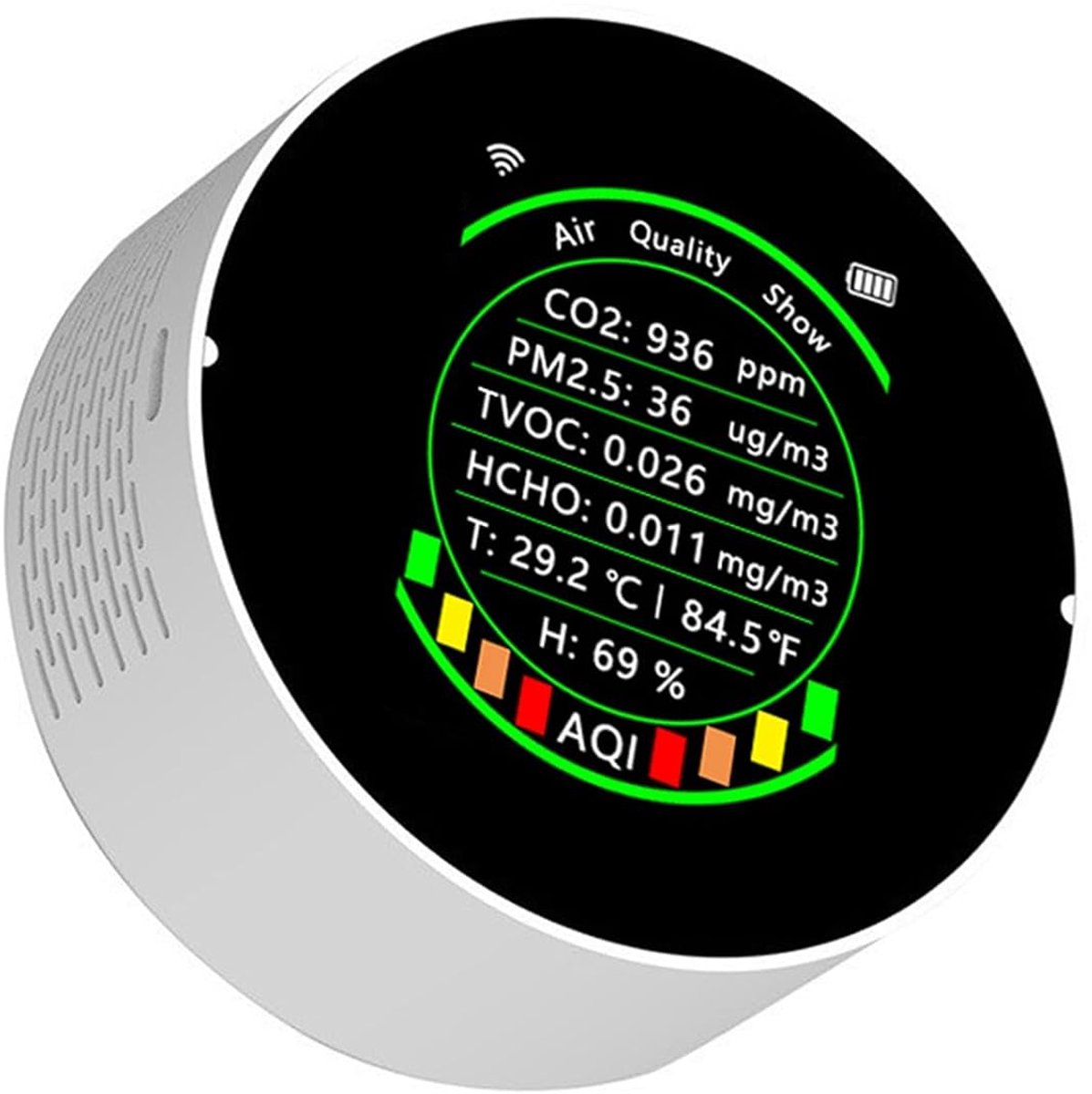 7in1 Multifunctionele Luchtkwaliteitsmeter Draagbare Kleurendisplay Kooldioxidedetector met Alarmdrempelfunctie voor Thuis en op Kantoor (Basisversie)