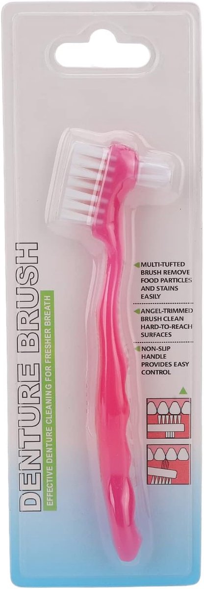 Dailygoods- Kunstgebit Borstel Zacht Borstelhaar - Reinigingsborstel - Vuilverwijdering - Ergonomische Handgreep - Duurzaam - Geschikt voor Ouderen -