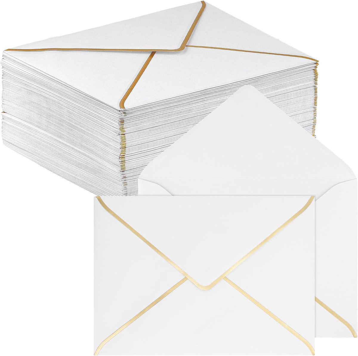 120 stuks uitnodigingveloppen, A7, 18,4 x 13,3 cm, witte enveloppen met gouden rand, uitnodigingsenveloppen A7 voor bruiloften, feesten, uitnodigingen