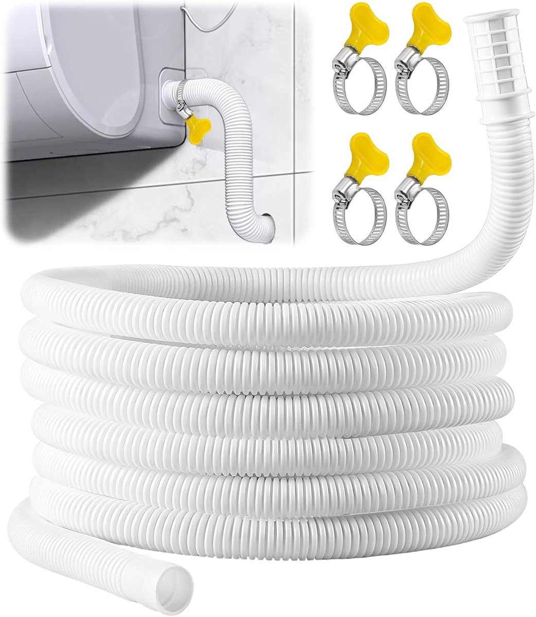 Condensatorslang voor airconditioning Ø16mm, 3m UV-bestendige PVC afvoerslang met 4 slangklemmen, flexibele condenswaterslang voor airconditioners, split-airconditioners, luchtontvochtigers