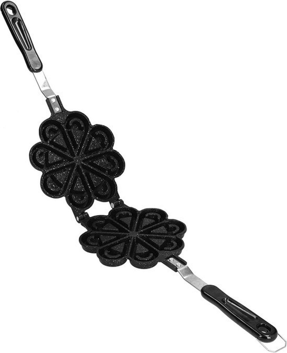 Wafelvorm - Wafelijzer Hartvorm - Ontbijt Maken - Antiaanbaklaag - 613 Gram - Zwart