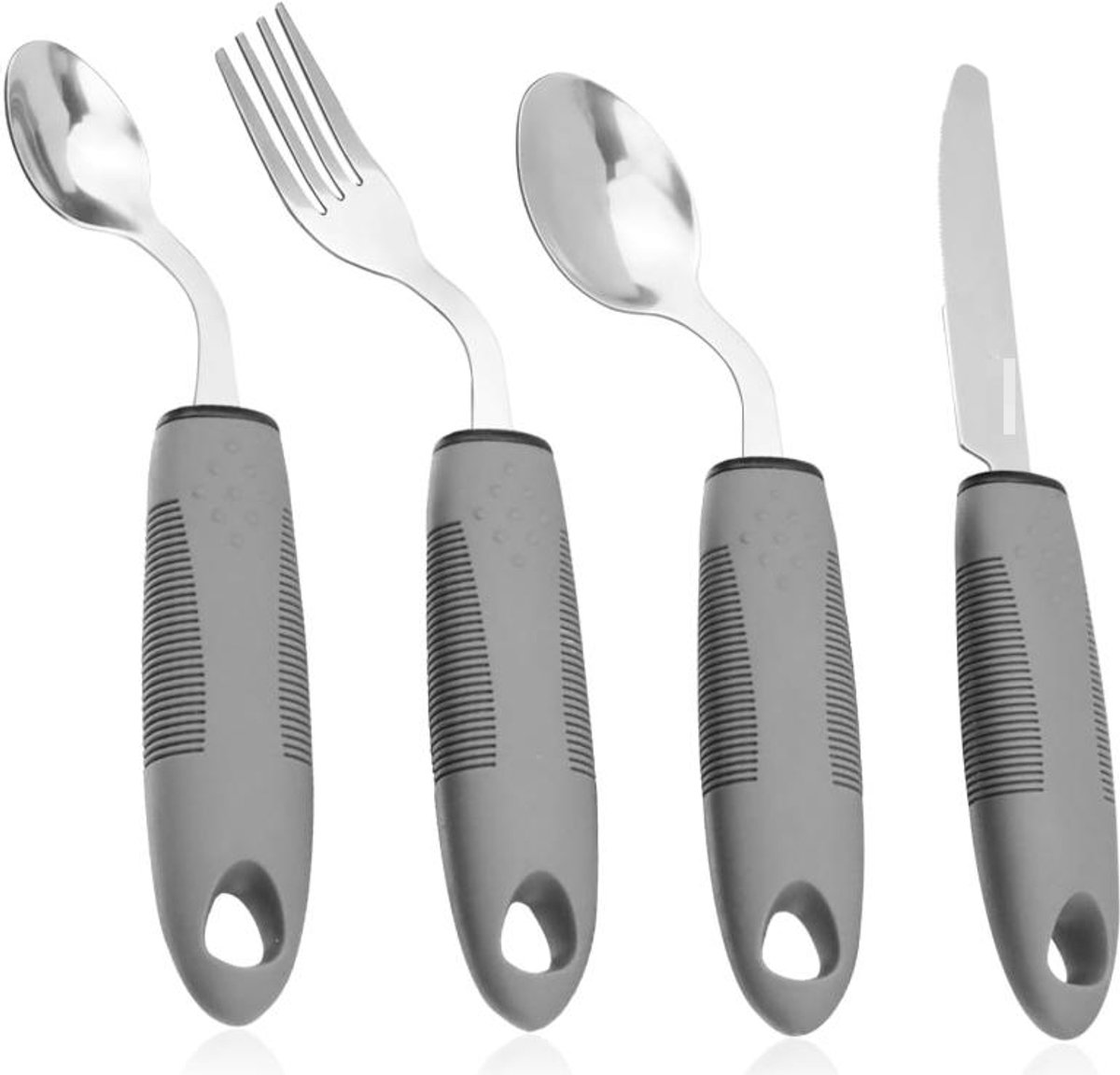 4-delig - Verzwaarde buigbare bestek met gemaksvast handvat - 42° gebogen - Aangepast eten - Grip bestek - Verdikt bestek - Ergonomisch bestek - Ouderen - R-hand - 24cm