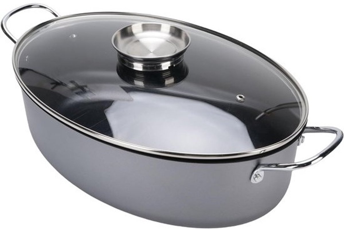 Vis Stoompan - Kookpan Stomer - Gezond Koken - Anti-aanbaklaag - 39 x 11 cm - Zwart