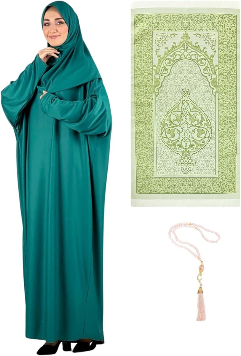 Dames Gebedskleding met Hijab, Gebedskleed en Tasbih, Islamitische Set, Abaya Jilbab Dubai Kaftan voor Eid en Ramadan