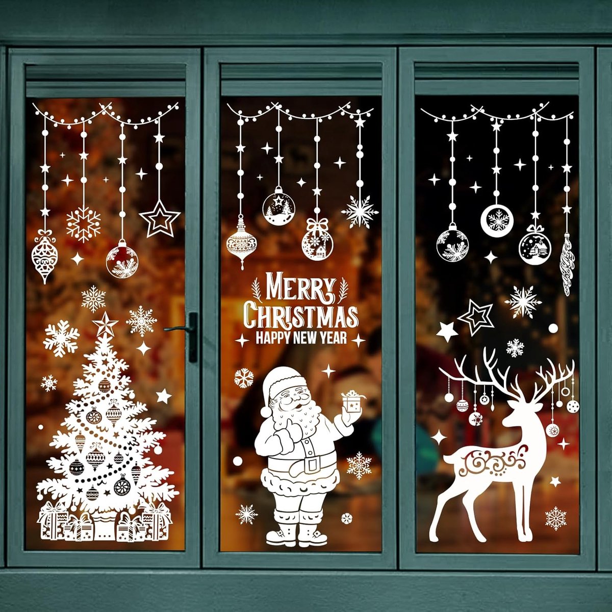 Raamstickers zelfklevend groot, witte kerst raamdecoratie, herbruikbare kerst raamstickers, sneeuwvlok raamstickers Kerstmis voor winkel winter