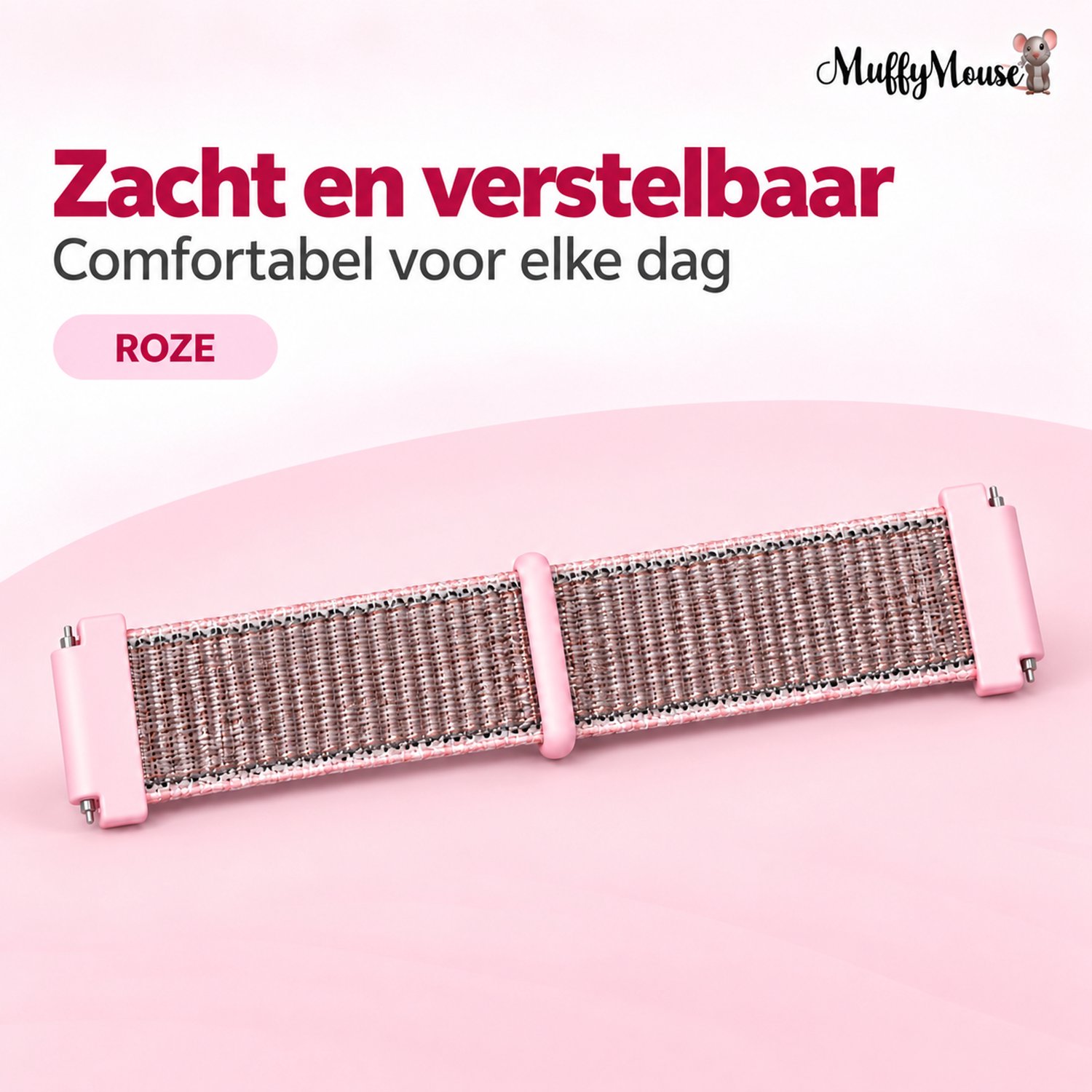 MuffyMouse D8 Horlogebandje – Smartwatch Bandje voor GPS Horloge Kind – Kinder Smartwatch – Geweven – Roze