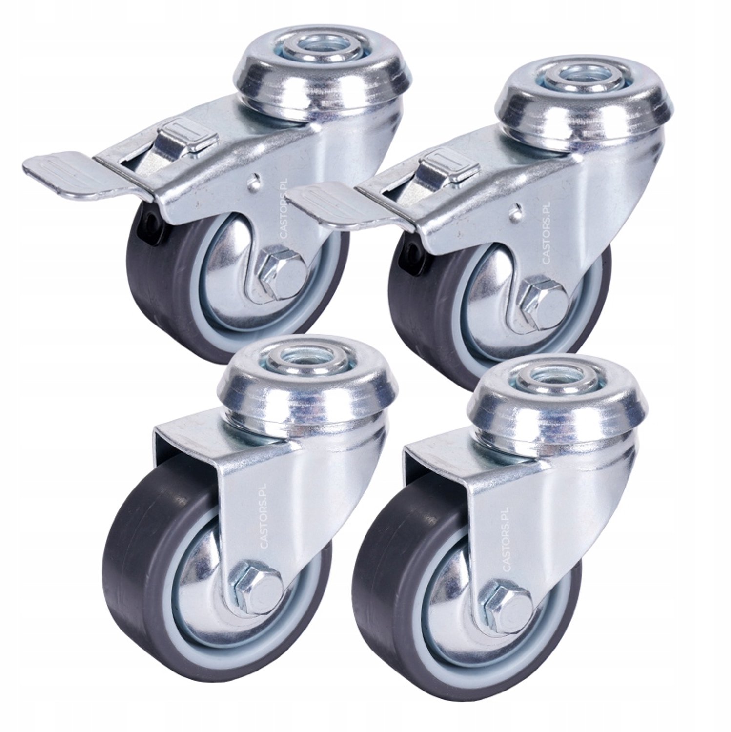 4x Zwenkwielen met Rem - 50mm - 160kg Draagvermogen