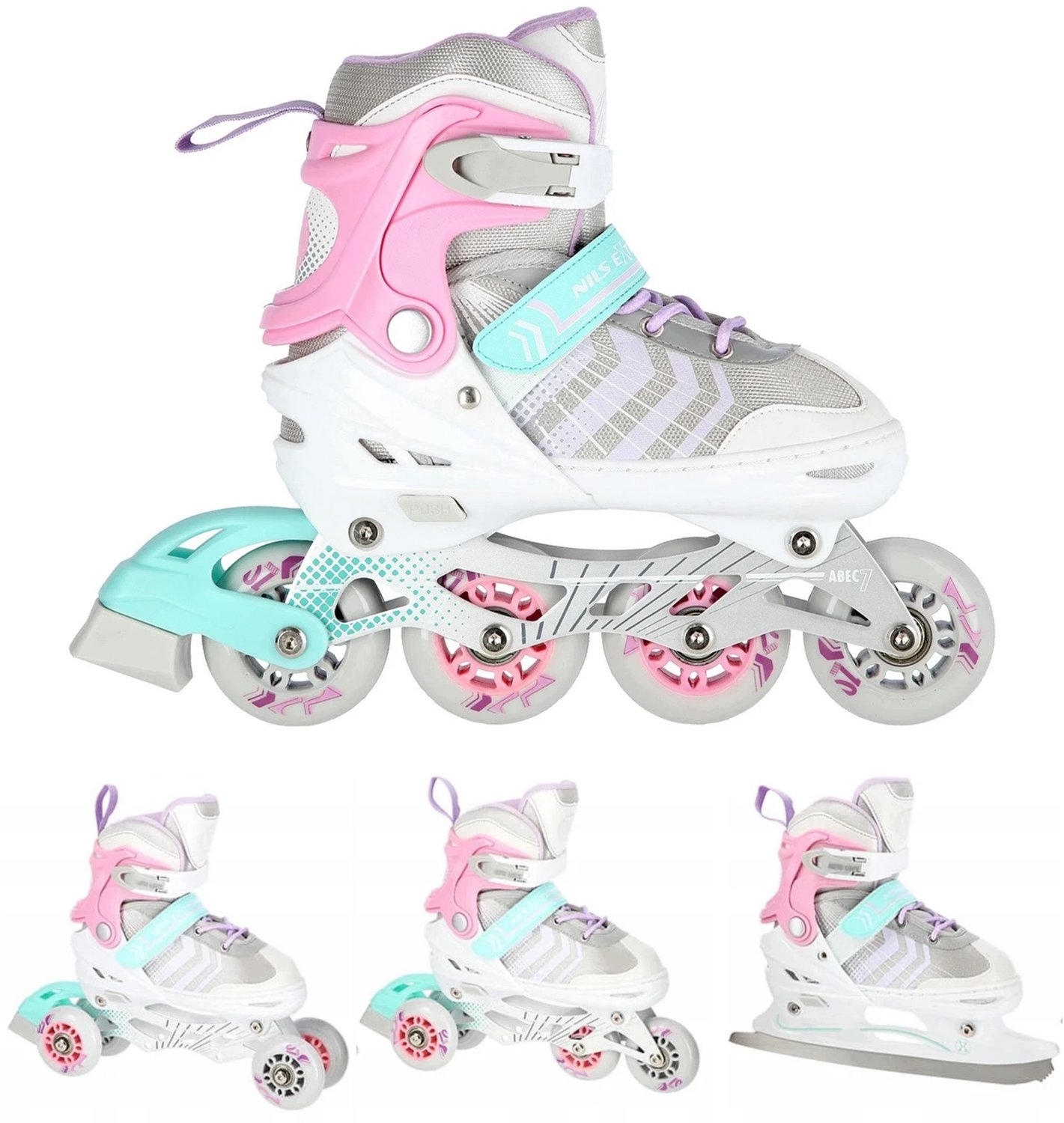 Nils Extreme Kinder Schaatsen/Skeelers 4-in-1 Roze