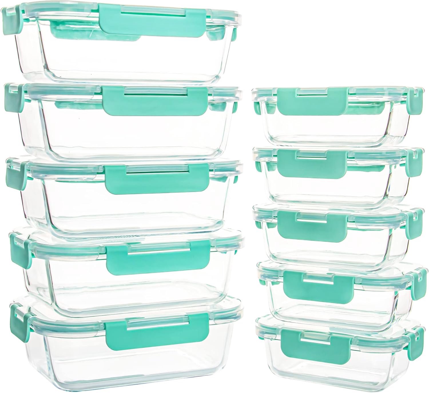 Famanu - Glasbehälter Set 10 - Ideaal voor het bewaren van voedsel - Geschikt voor magnetron, vriezer en vaatwasser - BPA-vrij