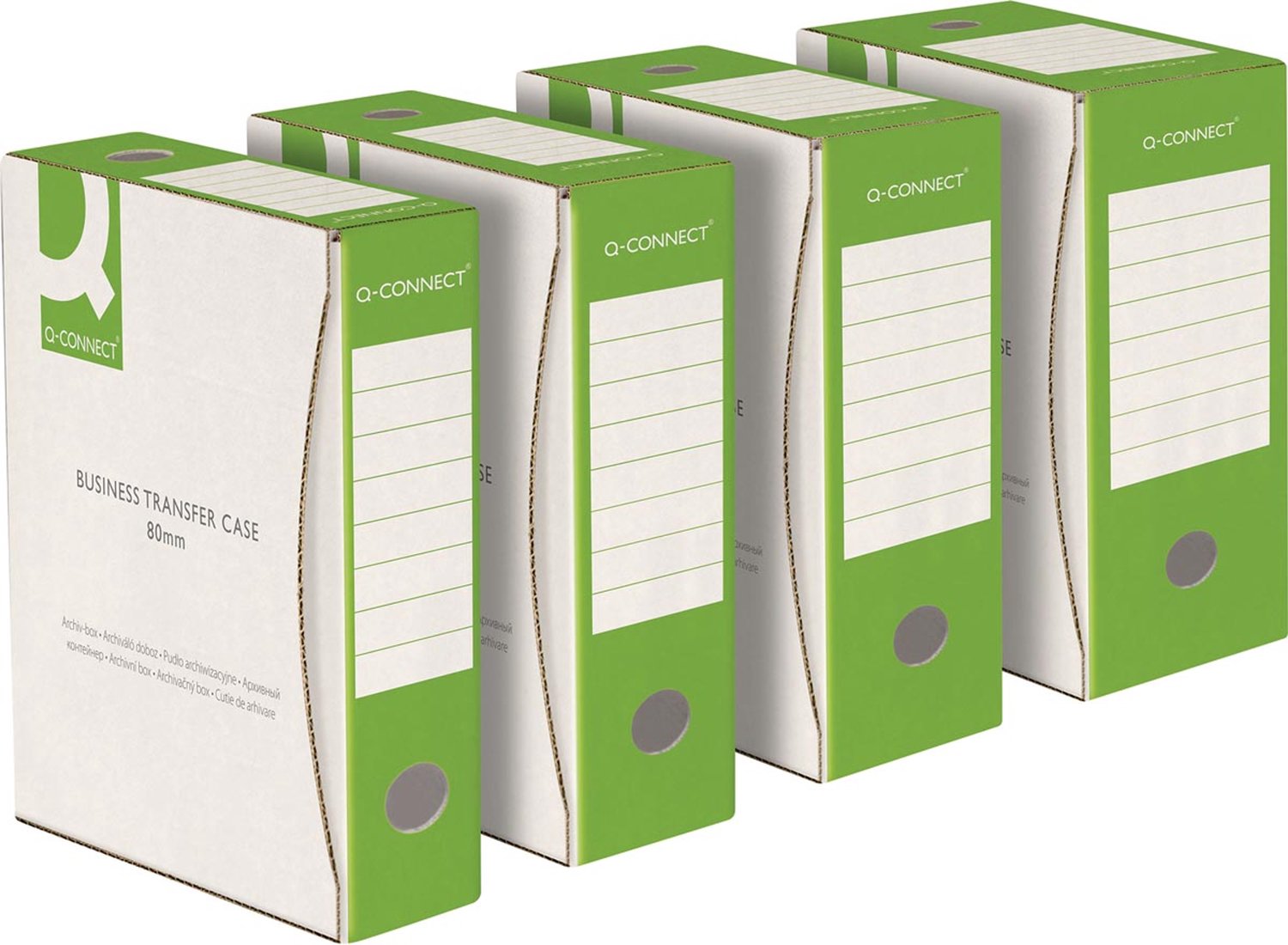Archiefdoos Q-Connect, A4, Rug 8 cm, karton wit-groen per 20 stuks