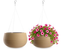 KADAX Hangpot, bloemenhanger met ketting en haak, hangplantenpot voor rankbloemen, plantenbak met inzetstuk, plantenbescherming voor binnen en buiten (diameter 32 cm, beige)