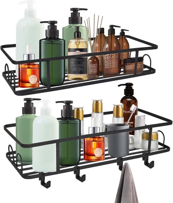 Famanu - Duschcaddy Set - Biedt extra opbergruimte in de badkamer - Makkelijk te bevestigen - Zwart 2 stuks