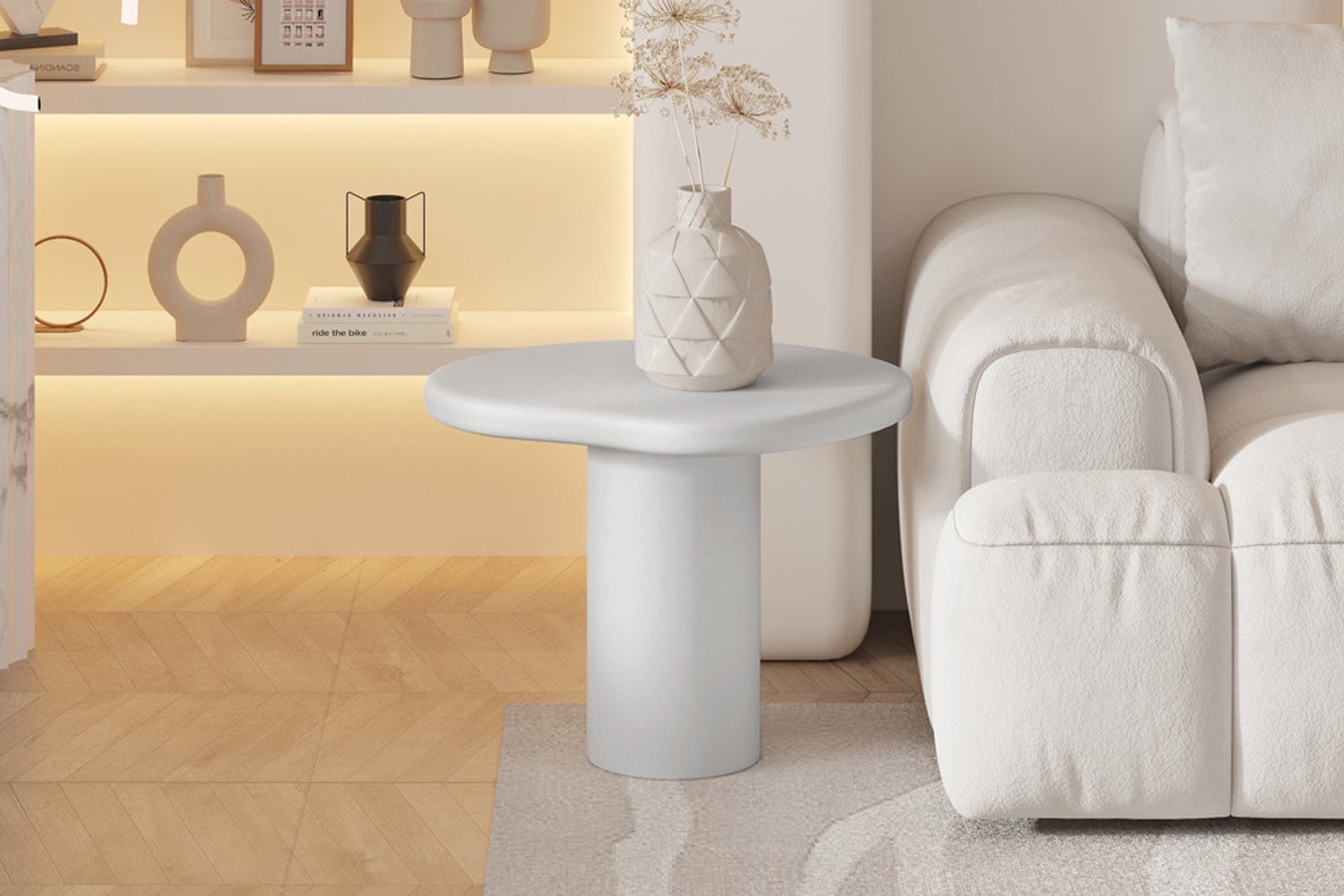 Rousseau Tavira – Bijzettafel 58x50 cm – Cement Ecru – Betonlook Wit