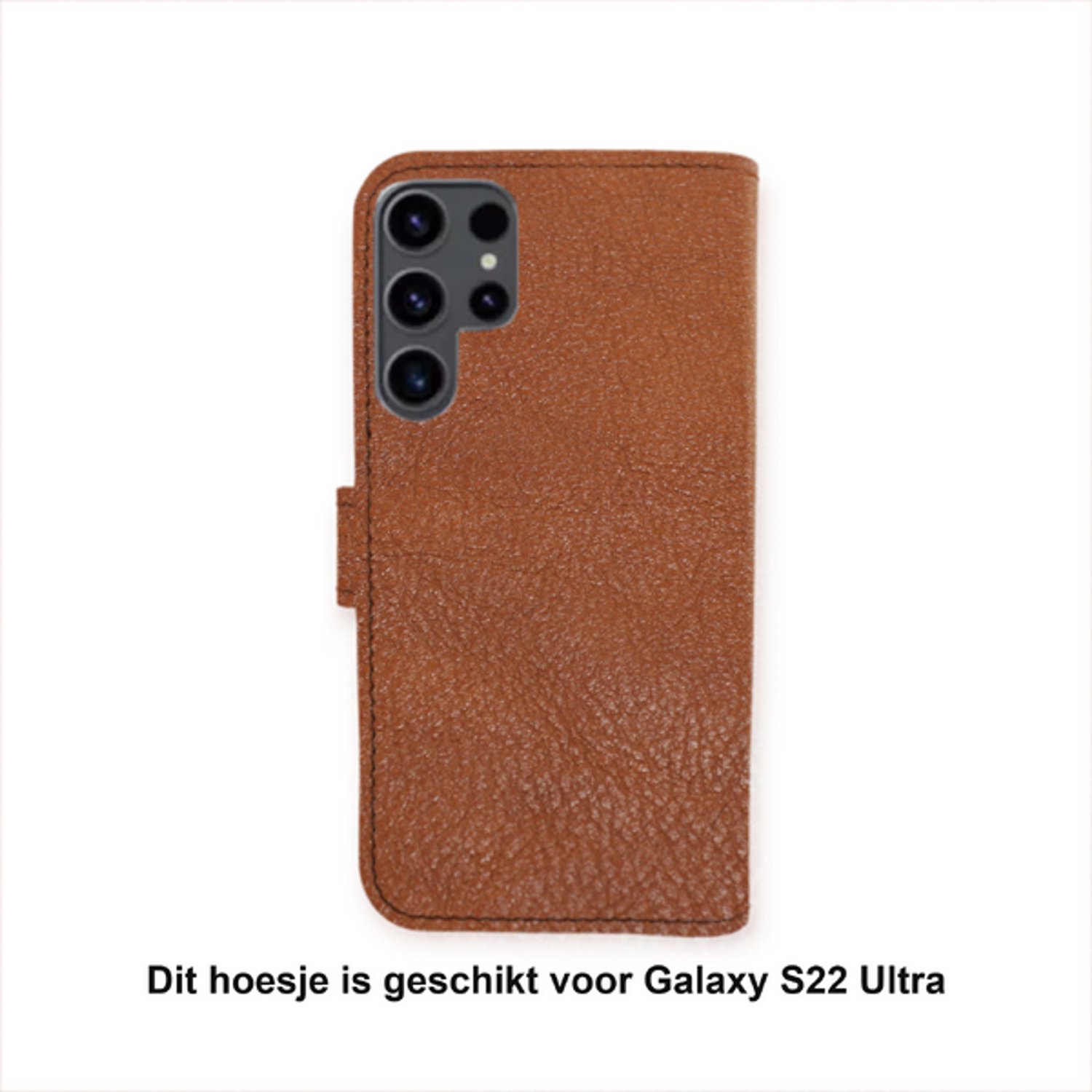 Galaxy S22 Ultra Cognacbruin robuuste glad kalfsleer hoesje Nr-19