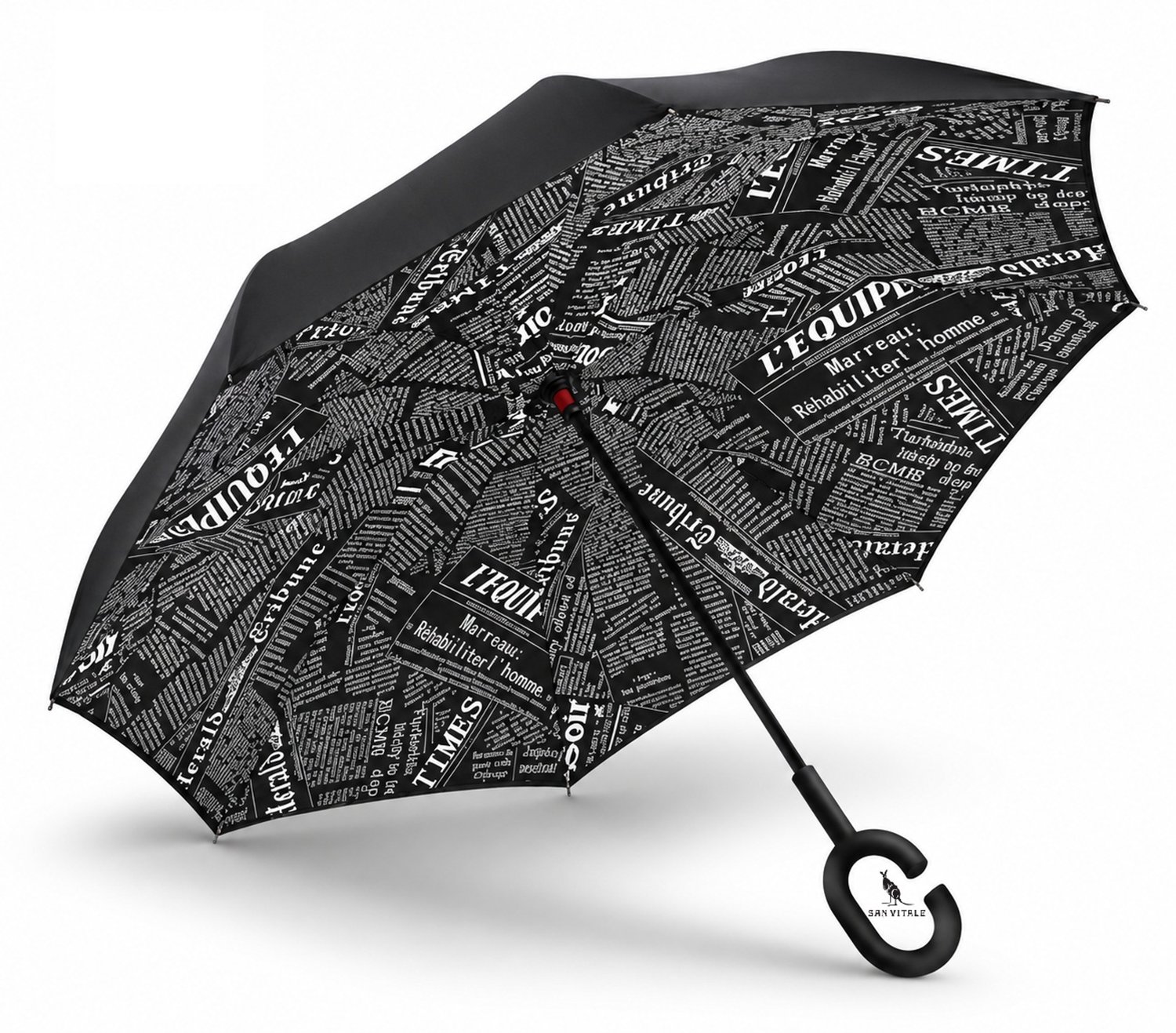 Bol.com San Vitale® - Unieke reversible Windproof Paraplu - Paraplu opvouwbaar - Paraplu's - Krant Zwart aanbieding