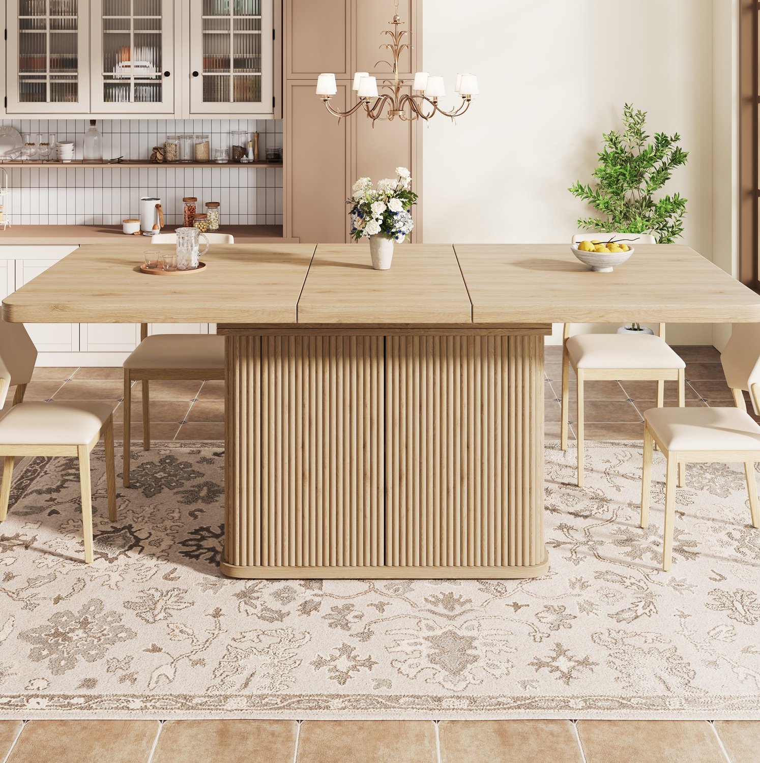 MODENUIT Eettafel - Uitschuifbaar Met Opbergruimte - Eetkamer - MDF Metaal - 140-180 x 80 x 76,5 cm - Hout Wood