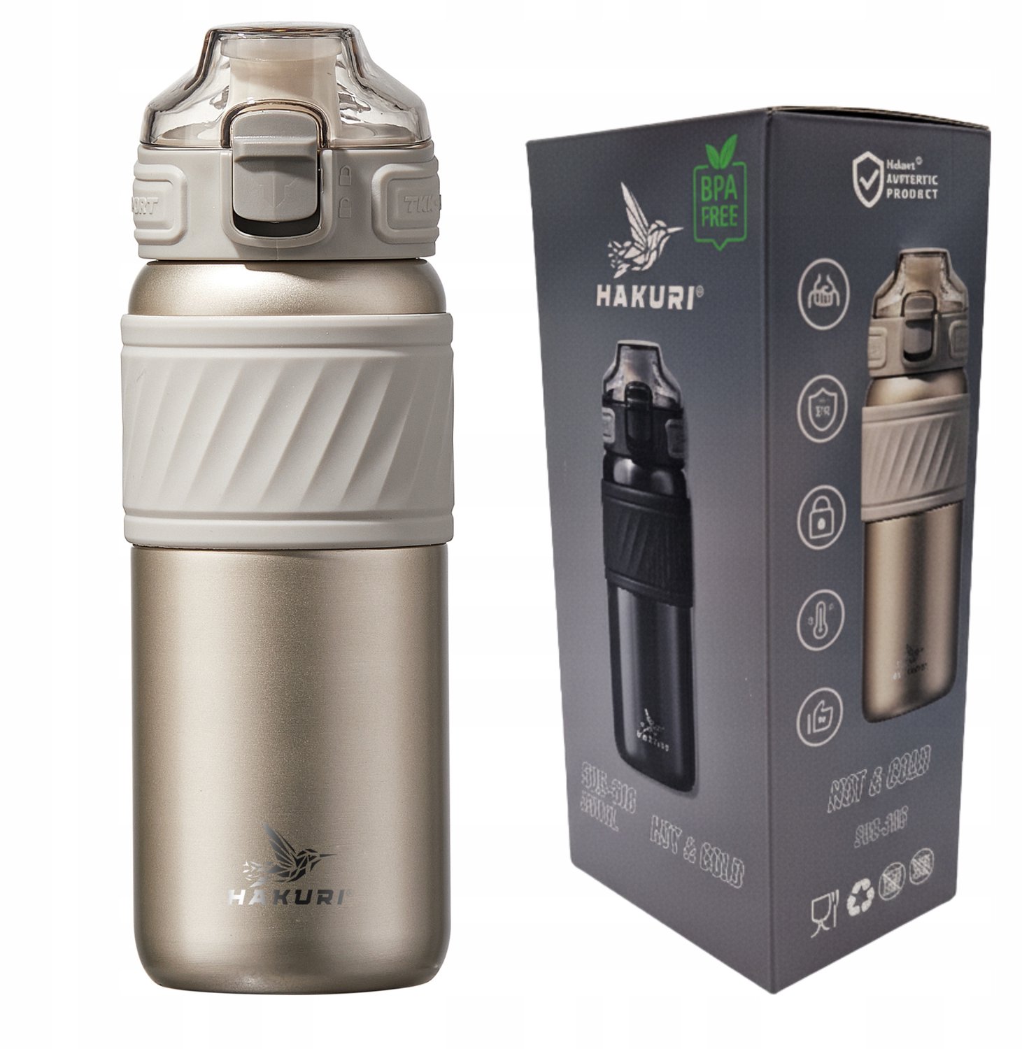 Hakuri Trekker Thermosbeker 500ml - Goud met Rietje & Tuit