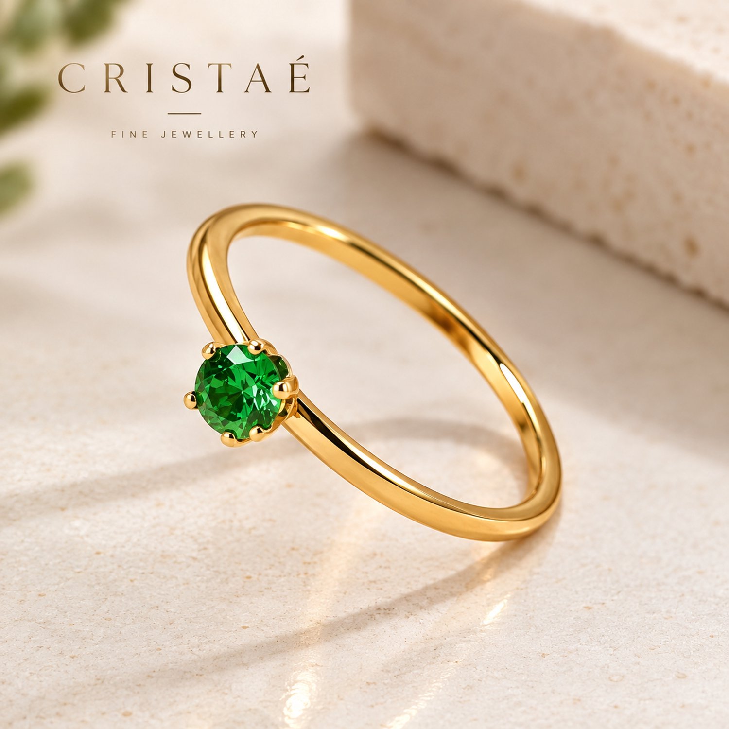 Cristaé Élise Ring – Maat 52 EU – 18K Goud Verguld RVS – Groene Zirkonia