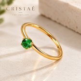 Cristaé Élise Ring – Maat 52 EU – 18K Goud Verguld RVS – Groene Zirkonia
