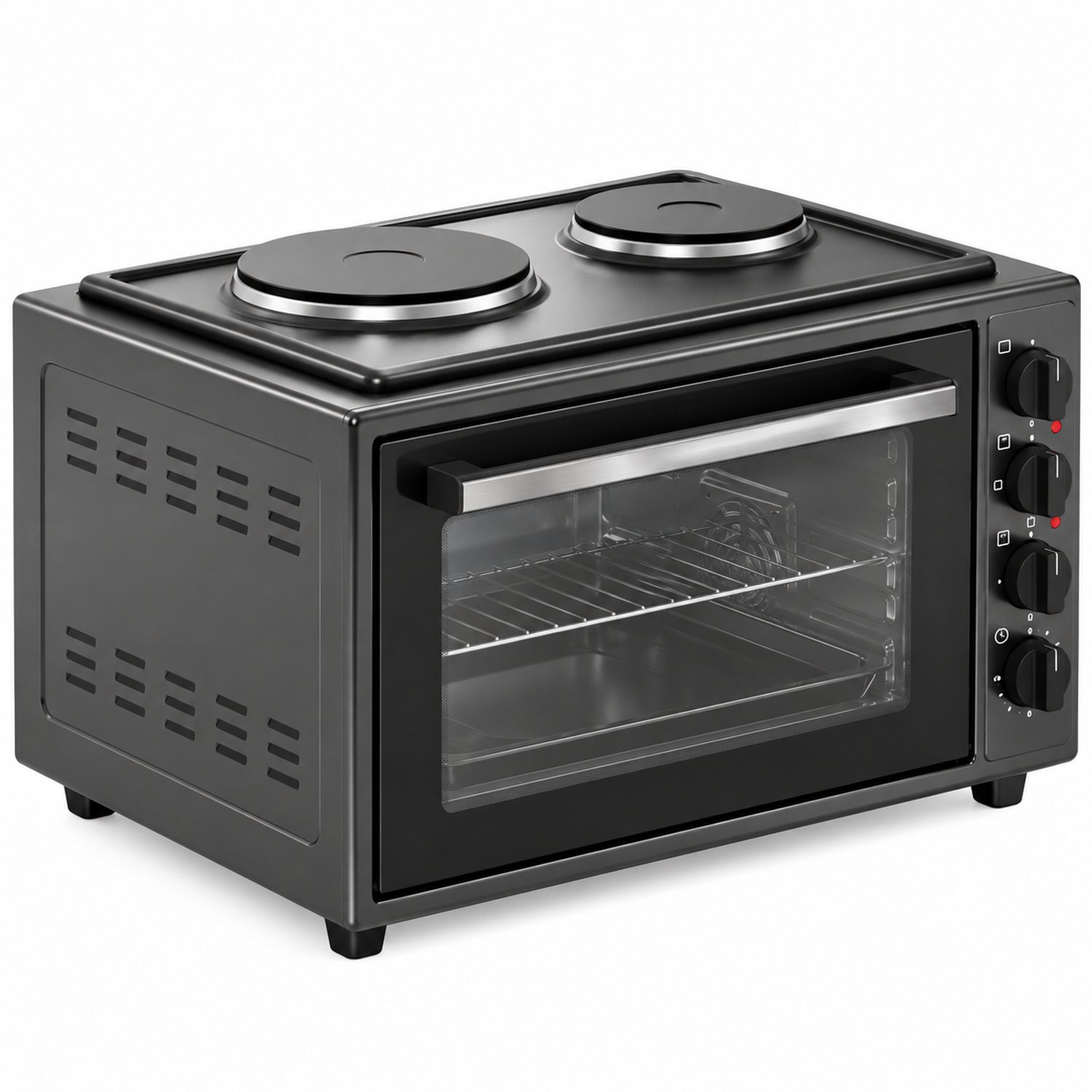 Mini Oven 45 Liter met Kookplaat – Vrijstaande Oven – Hetelucht – Grillfunctie – 2000W – Zwart