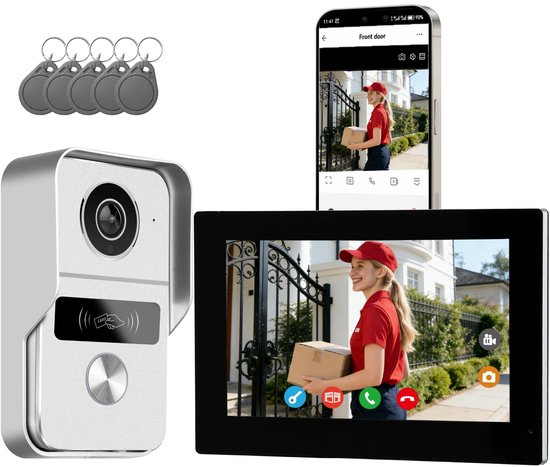 Videodeurbel 2-Draads Intercom Kit - 7 Inch Kleurentouchscreen - 24 Volt Elektrisch - Aluminium Behuizing - Voor Buiten - Video Deurtelefoon — afbeelding 2