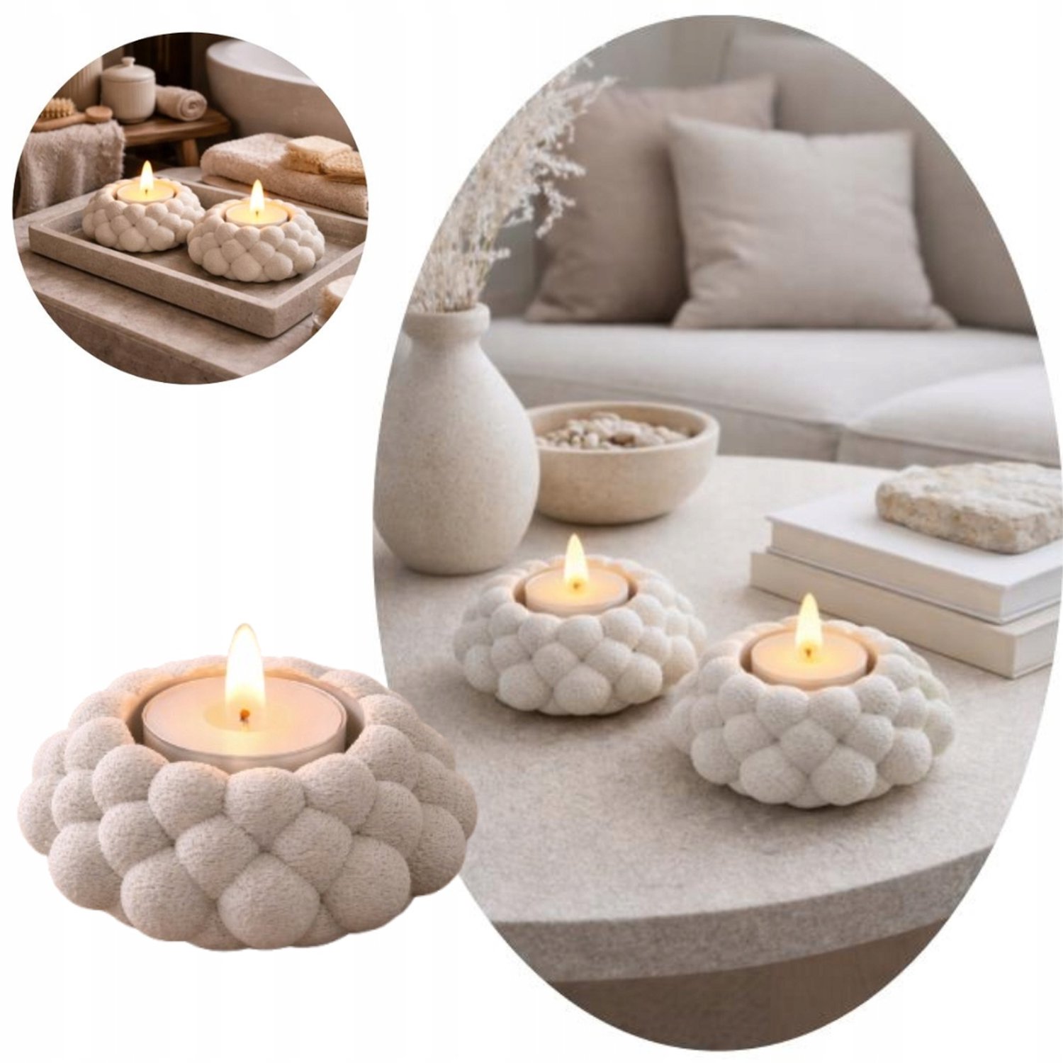 Moderne 3D Tealight Kaarshouder - Ivoorkleurig met LED Kaars