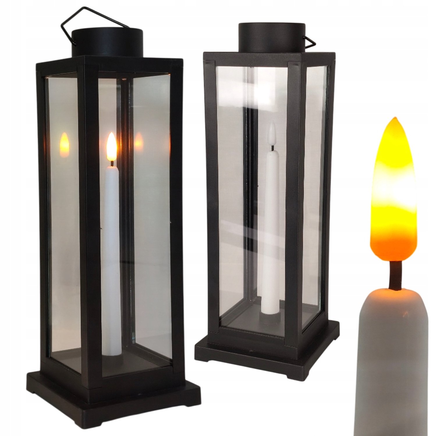 Zwarte LED Lantaarn met Kaars - Decoratieve Glazen Sfeerlamp