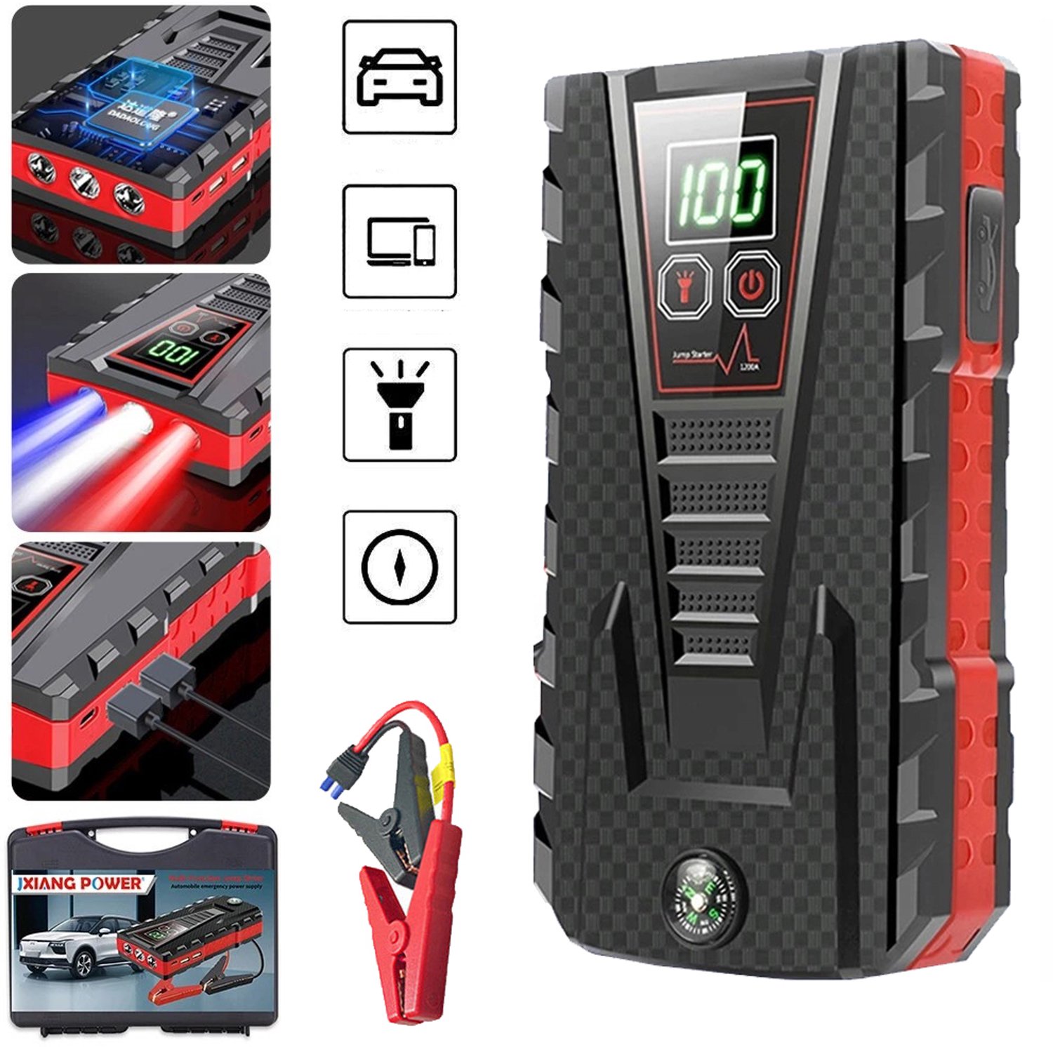 30000mAh Jumpstarter-Powerbank - Startbooster Voor Auto's - Draagbare Starthulp Voor De Auto Met Led-Zaklamp