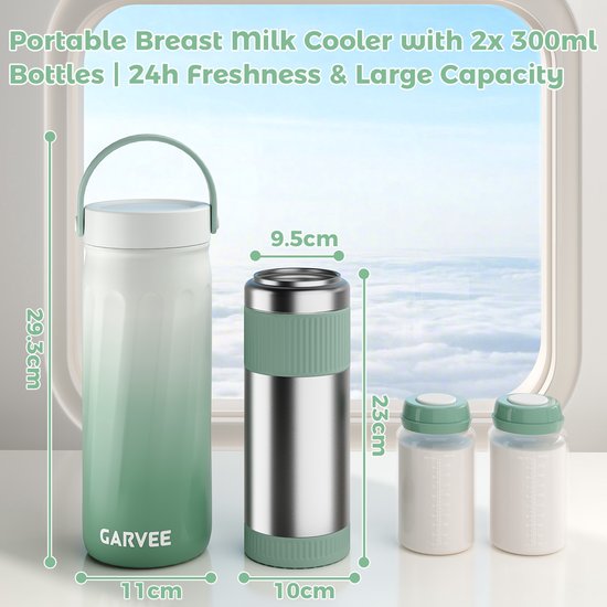 Koeltas Moedermelk 20 oz - 360° Koeling 24u - RVS + 2 BPA Vrije Flessen - voor Reizen & Werk — afbeelding 2
